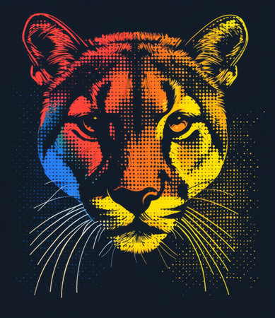 Close-up of a majestic cougars face against a dark backdrop.の素材