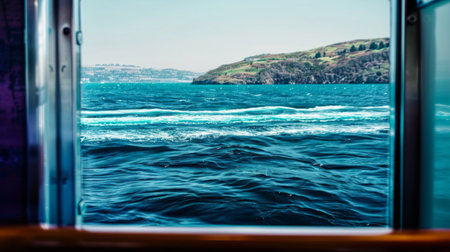 View of ocean through boat windowの素材