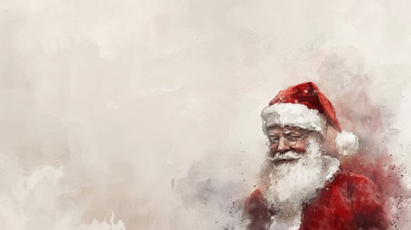 Santa Claus painting against a white backdrop.の素材
