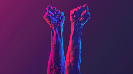 A pair of hands stretch upward, fingers extended towards the sky.の素材