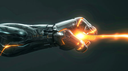 A mans hand emits a powerful flame, symbolizing energy and strength.の素材