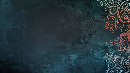 Rich red and deep blue ornamental design.の素材