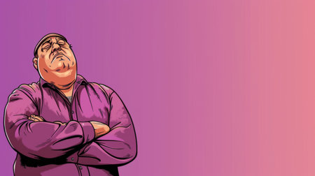 A man stands confidently with arms crossed against a vibrant purple background.の素材