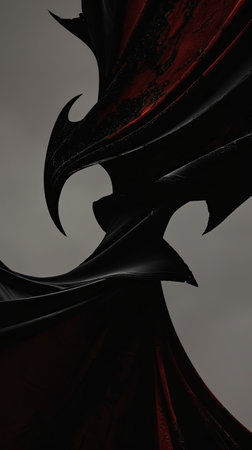 A detailed close up of a fierce, red and black dragon with intricate scales and fiery eyes.の素材