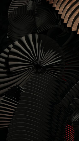 A detailed close-up of a striking black and red object.の素材