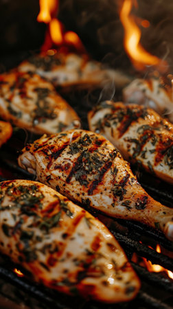 Grilling chicken up close for a delicious meal.の素材