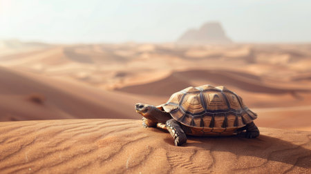 A tortoise walks through the desert sands.の素材