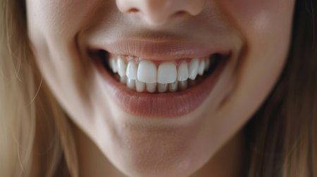A woman with a bright, white smile for a dentist ad.の素材