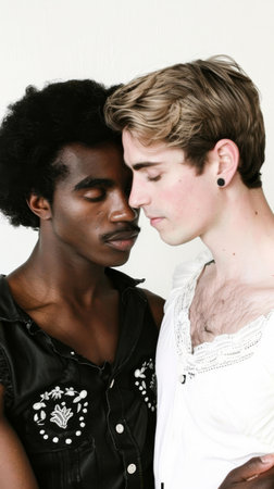 Gay couple in a studio.の素材