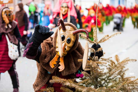 Seelbach, Germany - February 4, 2018: An ant by Masquerade Festival called Narrenumzug. It is a carnival in southern Germany in the period of traditional german celebration called Fasnacht. Event happens every year. It is an old tradition for germans. Peoのeditorial素材