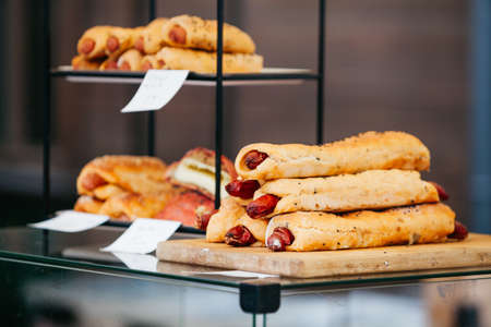 grilled sausage in hot dog fast food	