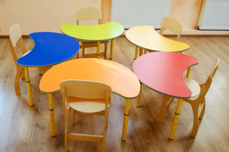 Colored children's tables for preschoolers. fashionable interior for children