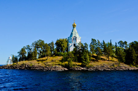 St. Nicholas Monastery of the Valaam Orthodox Transfiguration Monastery in Karelia on a sunny day.の写真素材