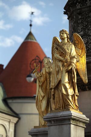 Angel statues at Zagreb cathedral, Croatiaの写真素材