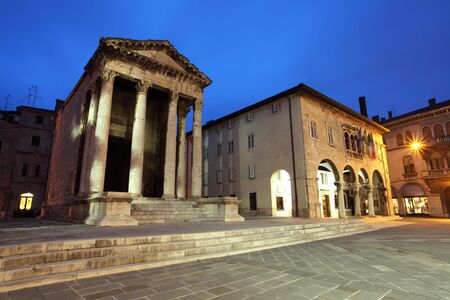 Roman temple of August at night. picture taken in Pula, Croatia の写真素材