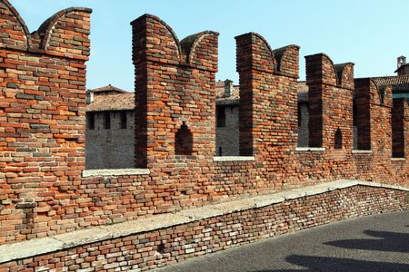 Bridge and tower in the city of Verona, Italy の写真素材