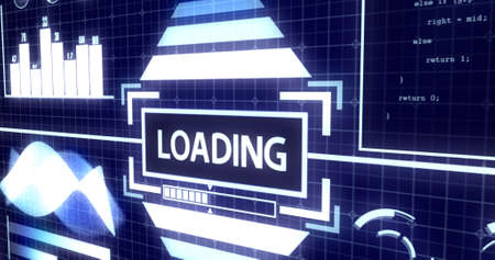 Loading Screen with Process Bar and Digital objects including Soundwave, Graph, Chart, Circles,...