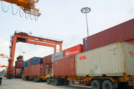 Bangkok, Thailand - Mar 14, 2006: the Port Authority of Thailand. With a cargo ship to harbor cranes...