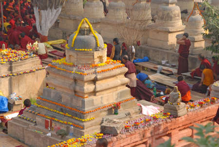 Bodh gaya, India - February 8, 2006: Bodh Gaya is a religious site and place of pilgrimage associated with the Mahabodhi Temple Complex in Gaya district in the state of Bihar, Indiaのeditorial素材