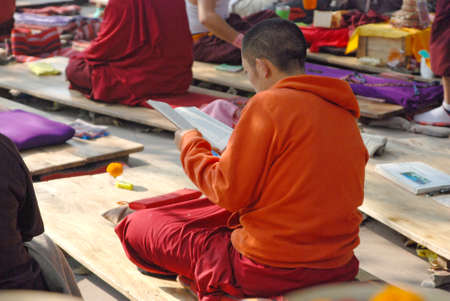Bodh gaya, India - February 8, 2006: Tibetan pilgrims in Bodh Gaya. It's a village in the northeast...