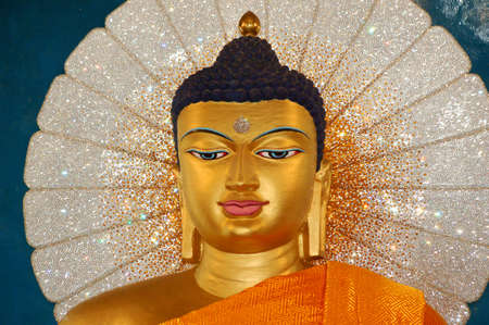 Bodh gaya, India %u2013 February 8, 2006: Beautiful Buddha statues in Mahabodhi Stupa Bodhgaya at Bihar District Sculpture of Buddha Enlightenment under Bodhi Tree.のeditorial素材