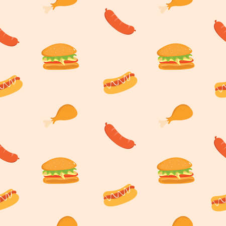 Seamless Pattern with Images of Meat-Loversのイラスト素材