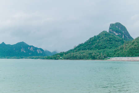 Blue sea and mountian with water surface background texture