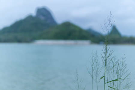 Blue sea and mountian with water surface background texture