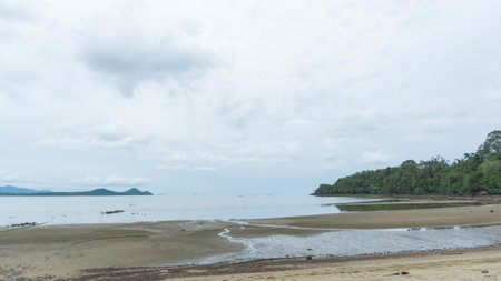 Blue sea and mountian with water surface background textureの写真素材