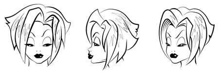 female face linear image from different anglesのイラスト素材