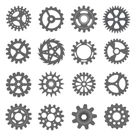Vector transmission cog wheels and gears isolated on white background. Gear set.のイラスト素材