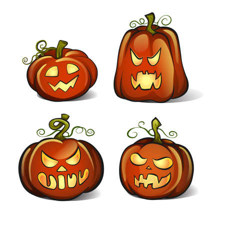 Vector illustration of four Halloween pumpkins isolated on white backgroundのイラスト素材