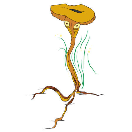 Cartoon mushroom vector illustration on abstract background. Autumn theme.のイラスト素材