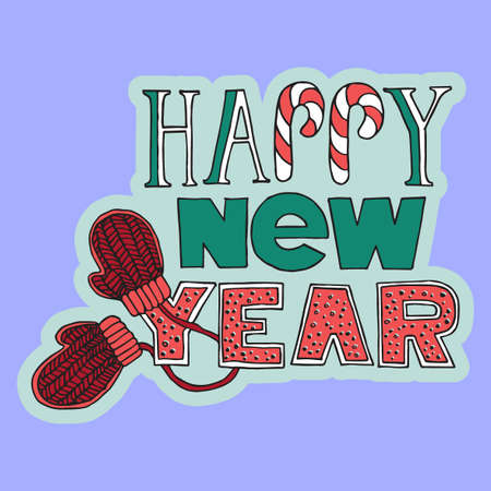 Christmas and New Year card with mittens.のイラスト素材