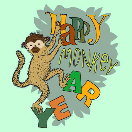 Happy New Year 2016 card design with monkey. Vectorのイラスト素材