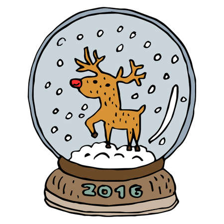 Glass ball with deer and snowflakes. Eve of New Year.のイラスト素材