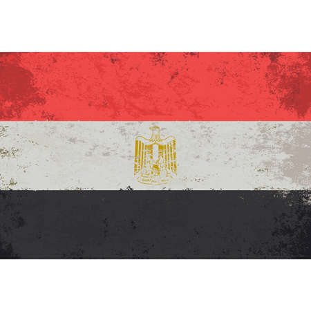 Egypt national flag created in grunge style. Tricolor consisting of three equal horisontal red, white, and black bands. The flag bears national emblem, the Eagle of Saladin centered in the white bandのイラスト素材