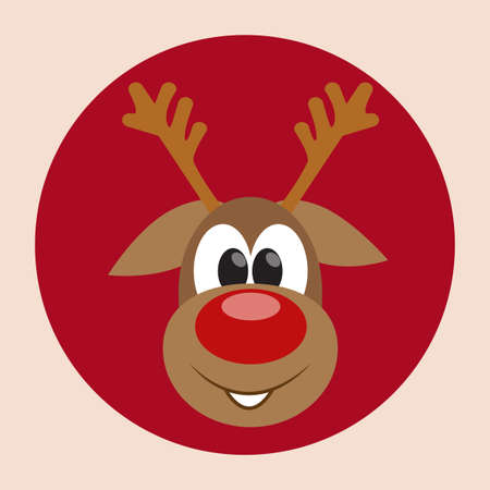 Christmas card with smiling cute reindeer. Holiday background with hand drawn cartoon character. Curious deer. Winter backdrop with cool animal. Vector illustration editable for your designのイラスト素材