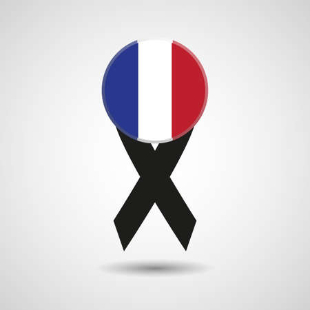 Pray for Paris. Black ribbon on the flag of France. Terrorist's attack on 13 November 2015. Day of Mourning. The monument to the innocent victims. Share sadness. Vector iconのイラスト素材