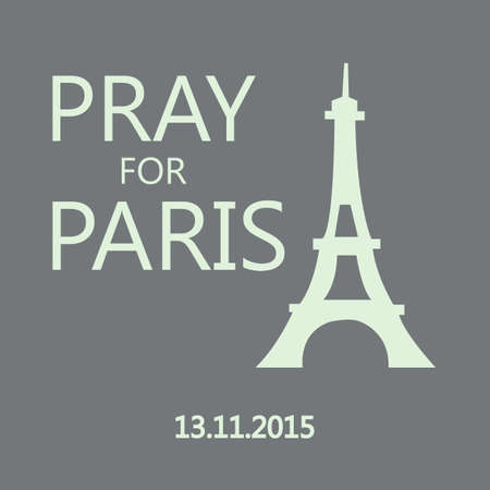 Pray for Paris. Eiffel Tower isolated on grey background. Terrorist's attack on 13 November 2015. Day of Mourning. The monument to the innocent victims. Share sadness. Vector design illustrationのイラスト素材