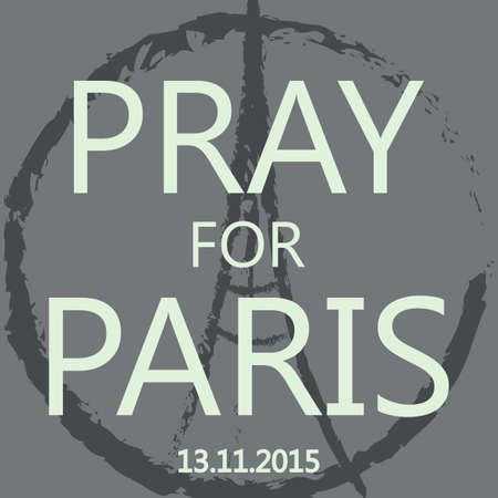 Freehand sketch illustration of praying hands and Eiffel Tower. Abstract banners with strokes isolated on grey background. Peace for Paris, Pray for Paris and France. Pray for killed victims. Vectorのイラスト素材