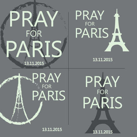 Set of illustrations pray for Paris. Freehand sketch illustration of praying hands and Eiffel Tower. Terrorist attack on 13 November 2015. Day of Mourning. Innocent victims. Share sadness. Vectorのイラスト素材