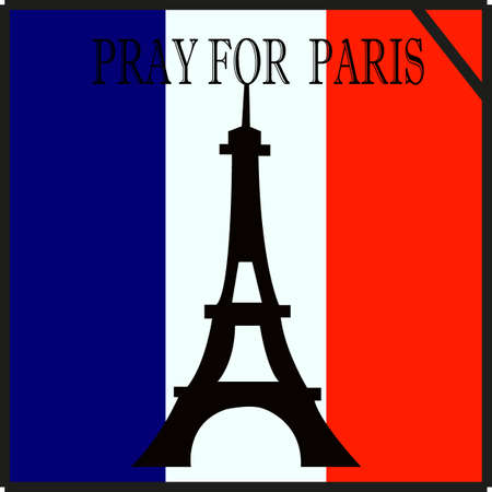 Pray for Paris. Black ribbon on the flag of France. Terrorist's attack on 13 November 2015. Day of Mourning. The monument to the innocent victims. Share sadness. Vector design illustrationのイラスト素材