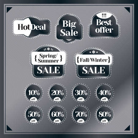 Sale and discount set of vintage labels. Best price and special offer. Banner, label, flier, board. Shopping sticker. Price reduction. Announcement of sale. Trade commerce element. Promo sign. Vectorのイラスト素材
