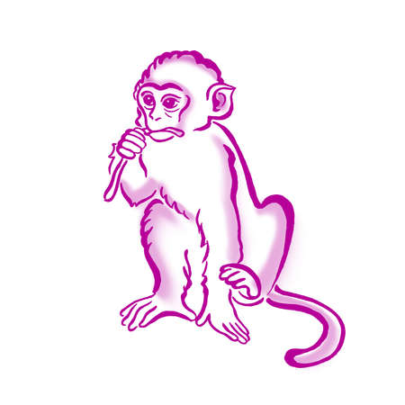 Cool monkey T-shirt graphics, monkey chimpanzee watercolor illustration. For fashion print, poster for textiles, fashion design. New Year and Christmas concept. Symbol of Chinese horoscope.のイラスト素材