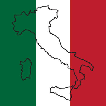 image map of Italy on the background of the national flag.  illustrationのイラスト素材