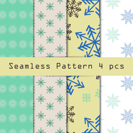 Winter seamless pattern set. Falling snowflakes. Endless texture can be used for wallpaper, pattern fills, web page background, surface textures, screensaver. Stars geometric ornament. Editableのイラスト素材