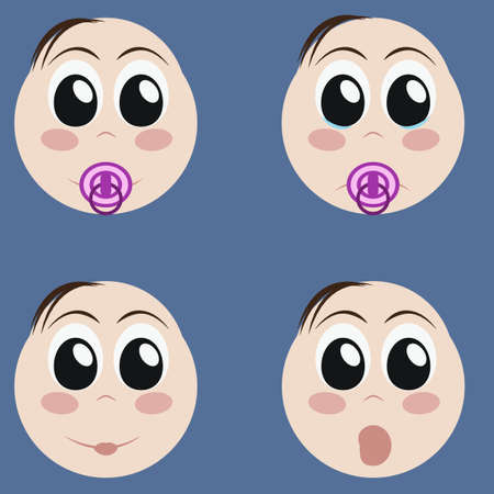 Set of cute newborn baby emoticons. Very simple but expressive cartoon  baby boy faces. Various baby...