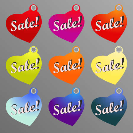 Happy valentines day cards with  hearts. Saint Valentine's day sale and discount banner announcement. Shopping sticker. Price reduction label, flier. Trade commerce element. Promo sign offerのイラスト素材