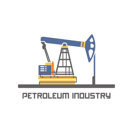 Oil industry design logo template. Production of gas and oil. Petrol logo. Diesel and fuel technology. Drilling platform. For posters, banners, visit cards. Vector illustrationのイラスト素材